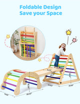 YOLEO Pikler Triangle Set, Foldable 7-in-1 Montessori Climbing Set Fun Baby Pickler-3 Piece Climbing Jungle Gym and Indoor Playground Climbing Toys for Toddlers 1-3 Inside (Rainbow, Advanced Version) YOLEO