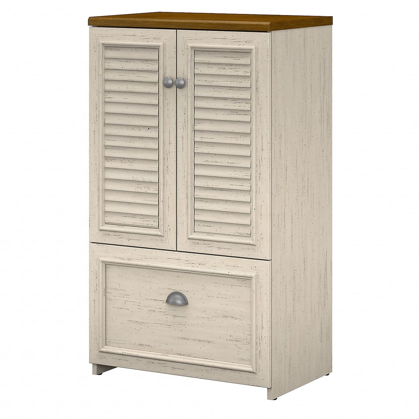 Bush Furniture Fairview Storage Cabinet with Drawer, Antique White/Tea Maple (WC53280-03) - WoodArtSupply