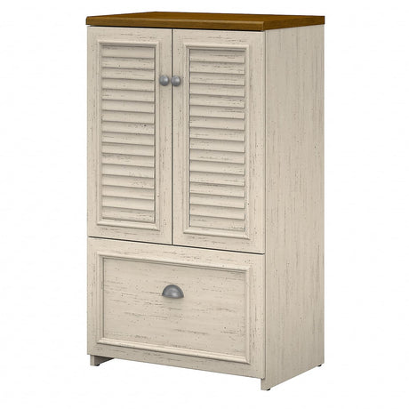 Bush Furniture Fairview Storage Cabinet with Drawer, Antique White/Tea Maple (WC53280-03) Bush Business Furniture