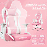 PUKAMI Pink Cute Kawaii Gaming Chair for Girl Ergonomic Desk Racing Office Adjustable High Back Game Swivel Leather Chair with Lumbar Support and Headrest WoodArtSupply