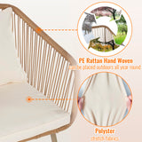 3-Piece Outdoor PE Rattan Bistro Furniture Set Patio Rattan Conversation Set Patio Furniture Set Glass Coffee Table Top and 2 Chairs with Cushions Lumbar Pillows for Yard Garden Porch Bistro, White PayLessHere