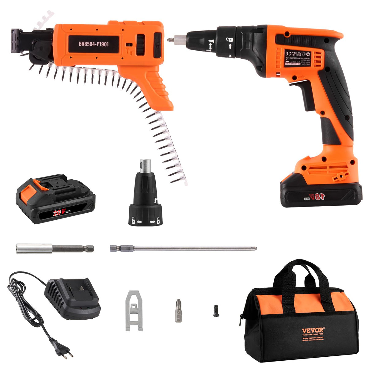 VEVOR Drywall Screw Gun Auto-Feed, 20V Max Collated Drywall Screwgun, 4200RPM Brushless Cordless Drywall Gun Kit with 2 Battery Packs, Belt Clip, Charger, Tool Bag, Screw Length and Depth Adjustable VEVOR