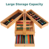 VISWIN Multi-Function Artist Storage Box, Portable Solid Beech Wooden Tool Box with Drawer, Three Layers Art Supplies Storage Box for Paint Brush, Pen, Pastel, Paining Supplies, 13 1/2" x9 1/2"x5" VISWIN