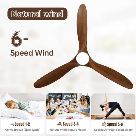 CACI Mall 60" Wood Ceiling Fan with Light,Outdoor for Covered Patios,LED,Remote,Solid Wood,Walnut Blades,Oil Rubbed Bronze Ceiling Fan for Living Room Kitchen Bedroom Family Dining Noiseless CACI Mall