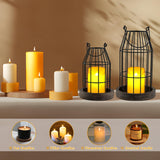 VIVIRENOIR Farmhouse Lantern Decor, Set of 2 Rustic Home Decor Lanterns with Flameless Candles, Wire Metal Cloche Decorative Candle Holders for Living Room Fireplace Mantel Dining Table Decor (Brown) VIVIRENOIR