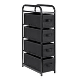 MAX Houser 4 Drawer Narrow Dresser Fabric Storage Tower Vertical Slim Storage Chest Organizer Nightstand Side/End Table Small Standing Organizer Removable Drawers Wood Top for Bedroom, Bathroom（Black) MAX Houser
