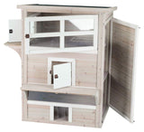 TRIXIE Outdoor Cat House, Weatherproof 3-Story Cat House with Multiple Levels, Doors & Windows with Latches, Outdoor Shelter for Cats, Brown/White Fir Wood TRIXIE