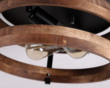 2-Light Rustic Flush Mount Light Fixture Oak Wood Round Drum Semi Flush Mount Ceiling Light for Hallway Bedroom Kitchen Entryway Farmhouse, Black Fivess Lighting