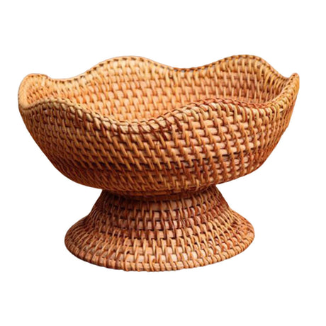 Rattan Fruit Bowl, Food Snack Serving Basket, Basket Display,Footed Fruit Basket, Woven Fruit Basket for Picnic, Countertop Makeup, Photo Props, small Bothyi