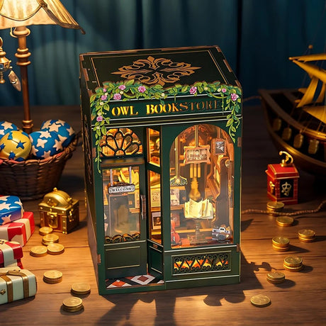 Cutefun Book Nook Kit - DIY Miniature House Kit for Bookshelf Decor, Book Nook Kits for Adults & Beginners, 3D Wooden Puzzle Dollhouse, Ideal Gift for Family and Friends (OWL Bookstore) Cutefun
