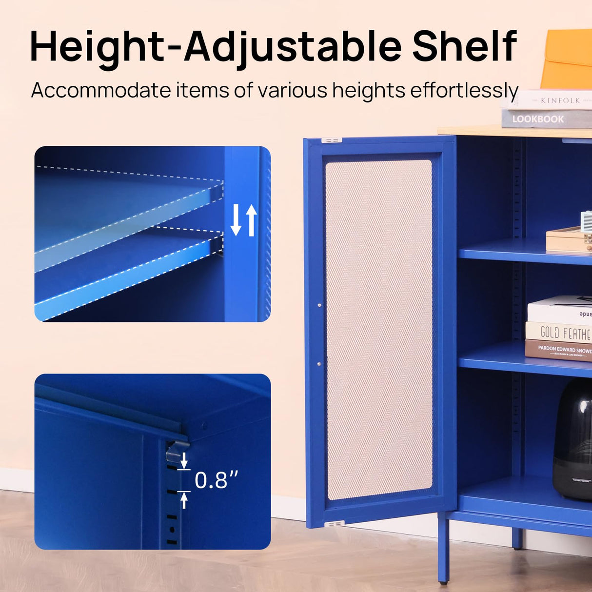 ALBAD Metal Storage Cabinet with Mesh Doors and Adjustable Shelves, Free Standing Sideboard Buffet Cabinet for Kitchen, Living Room, Dining Room, Home Office (Blue) ALBAD