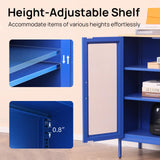 ALBAD Metal Storage Cabinet with Mesh Doors and Adjustable Shelves, Free Standing Sideboard Buffet Cabinet for Kitchen, Living Room, Dining Room, Home Office (Blue) ALBAD