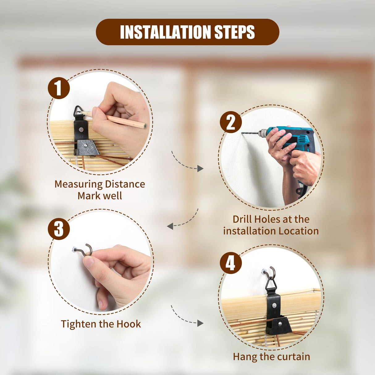 CSBWDLT Reed Roller Blinds Shades, Vertical Lifting and Breathable Waterproof Design, Sun Shade and Ventilation, Easy Installation,30" Wx64 H CSBWDLT