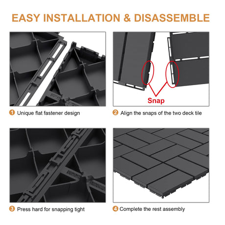 Goovilla Plastic Interlocking Deck Tiles, 9 Pack Outdoor Patio Flooring, 12"x12" Interlocking Decking Tile Outdoor All Weather Use, Waterproof Patio Pavers for Pool Balcony Backyard Porch, Dark Grey Goovilla
