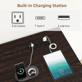 VOWNER 55" Executive Desk, Home Office Desk with Drawers and Storage Cabinet, Farmhouse Wood Desk Workspace for Work Study Writing, Charging Station, Letter/A4 File Drawer, White VOWNER