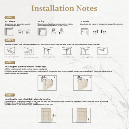 Cordless Bamboo Blinds Roman Shades Natural Weave Bamboo Roll Up Bamboo Blinds for Indoor Windows Home and Garden Easy Installation 42W*72L