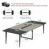 Tribesigns 8FT Conference Table, 94.48L x 47.21W x 29.52H Inches Boat Shaped Meeting Table with Rectangle Grommet, Modern Seminar Boardroom Table for Office Conference Room (Grey & Black, 8ft) Tribesigns