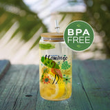 AGH 12 Pack 16oz Clear Sublimation Glass Blanks with Bamboo Lid, Sublimation Glass Cups Transparent Can Shaped Beer Cup with Lid and Straw, Straight Sublimation Tumblers for Iced Coffee Milk Juice AGH