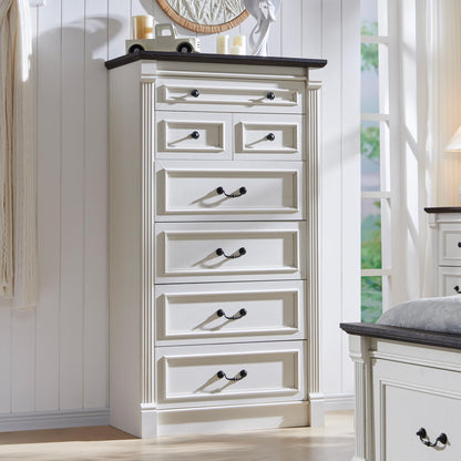 Aitjunz Farmhouse 7 Drawers Dresser for Bedroom, 57" Tall Large Dressers & Chests of Drawers w/Roman Column, Storage Dressers Organizer for Bedroom, Hallway, Living Room, White