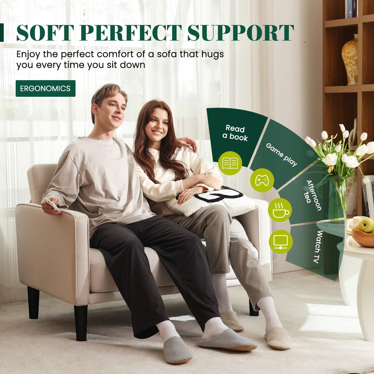 COUCHOICE 45" Beige Comfy Loveseat Sofa for Small Spaces, Small Sofa with Removable Washable Cover, High Density Foam Cushions, Solid Wood Frame, Ideal for Apartments, Easy to Assemble COUCHOICE