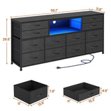 BTHFST LED TV Stand Dresser for Bedroom with Power Outlets, 55 inch Entertainment Center with 12 Drawers, Media Console Table for 32/45/55/60 inch TVs, Chest of Drawers for Bedroom, PU Black BTHFST