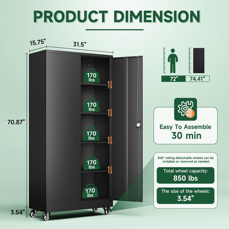 Letaya Metal Garage Storage Cabinets with Lock Door and Adjustable Shelves, Steel Tool Cabinets for Home,Office,Warehouse Organisieren (Black, 75" H) Letaya