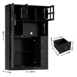 FINETONES Farmhouse Pantry Cabinet, Kitchen Pantry Storage Cabinet with Microwave Stand, Ktichen Hutch Food Pantry Cabinet with Open Countertop and Adjustable Shelf for Kitchen Dining Room, Black FINETONES