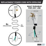 Iron Forge Cable NEMA 6-50 EV Replacement Extension Cord 8 ft with Open End, 50 Amp Power Cord with Eyelet 3 Wire 6/3 Gauge Cord - STW 250V for Level 2 EV Charger & Welder UL Certified IRON FORGE CABLE