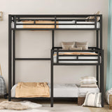 LINKHOO L-Shaped Triple Bunk Bed Twin Over Twin Over Twin, Heavy Duty Metal Corner Bunkbeds with Ladder and Guardrail, Space-Saving Design, No Box Spring Needed, Easy Climbing, Black LINKHOO