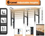 Albott 72x24“ Adjustable Workbench 28.7-38.6" Height, Rubber Wood Top Heavy Duty Workbench with Power Outlets & Hooks, 5000 LB Capacity Workbench for Garage, Workshop, Home & Office Albott