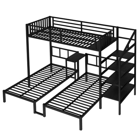 Bellemave Triple Bunk Bed for Kids, Adults, Teens, Twin Over Twin & Twin Metal Bunk Beds for 3 Kids, Triple bunk beds（Heavy Metal, Black with staircases） Bellemave