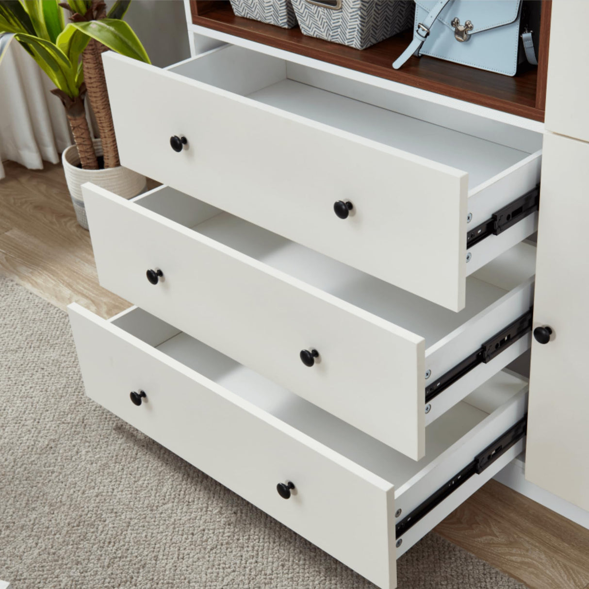 ModMakers 74" H 3 Doors 3 Drawers White Wooden Wardrobe Armoire Closet Modern Freestanding Bedroom Armoire Organizer Clothes Cabinet for Bathrooms Clothes Shoes Storage with Hanging Rod ModMakers