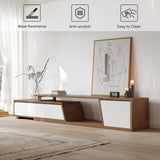 homary Extendable TV Stand with 3 Drawers Minimalist Rectangle Entertainment Center Walnut TV Console Table Up to 110" (Extendable: 70.9”W-110.2”W) (White & Walnut) homary