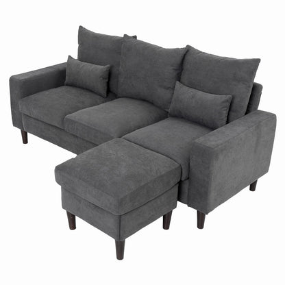 Panana 3 Piece Small Sofa Set, Sectional Sofa Loveseat with Ottoman for Small Space Living Room Apartment (Grey) - WoodArtSupply