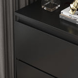 FUNISIR Nightstand with 2 Drawers, Modern Bedroom End Table with No Handle, Wooden Bedside Storage Cabinet, Balck FUNISIR