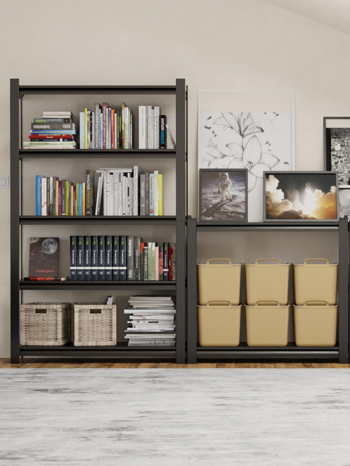 JHYKHG 48" W Storage Shelves,5-Tier Heavy Duty Garage Shelving,Adjustable Shelving Unit,Metal Shelf,Boltless Assembly Rack for Warehouse,Shed,3,000 lb Load,20 x 59 x 72 Inches,Black JHYKFG