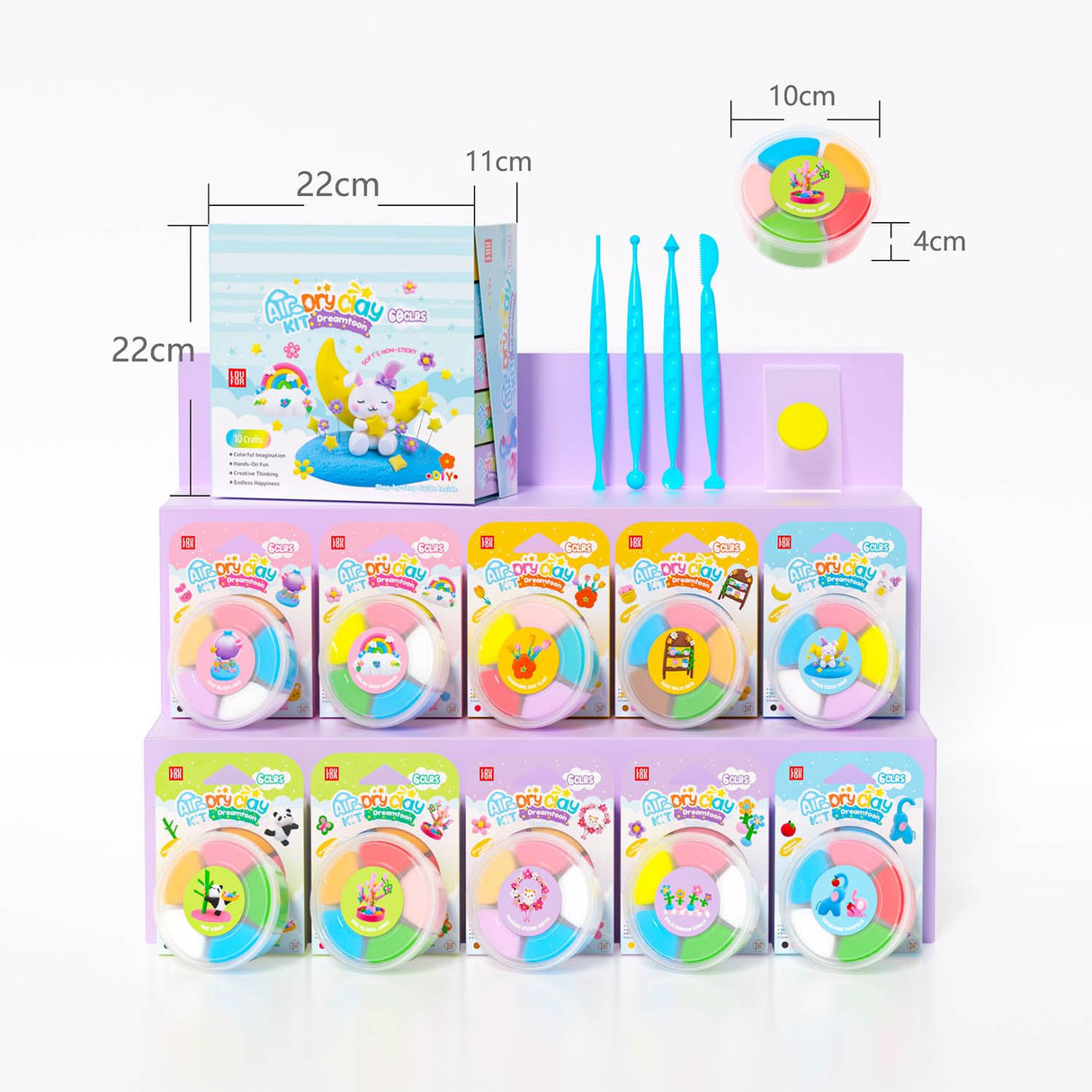 Air Dry Clay Kit - Modeling Clay for Kids 10 Boxes mit Sculpting Tools und Tutorials, Ultra Light & Soft, Safe & Non-Toxic, DIY Model Magic Clay,Creative Crafts Toys Gifts for Girls Boys 3+ Years Old LOUFOR