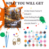 Paint by Numbers Kit for Adults Beginner, Fall Landscape Adult Paint by Number Kits on Canvas Without Frame, Cabin in The Forest, Stream Oil Paint by Numbers for Home Decor Gift 16” W x 20”L Fountor