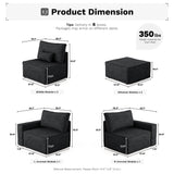 ovios Modular Sectional Sofa Couch, L-Shaped Minimalist Couches with 2 Ottomans Chaise, Comfy Deep Seat Cloud Plush Corduroy Living Room Sofas Set, 6 Seat Large Cushions, Black ovios