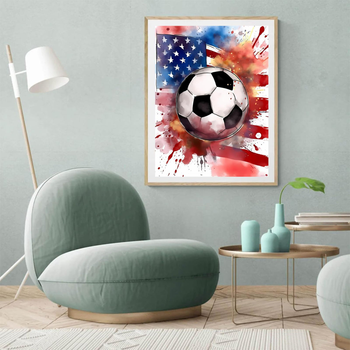 JXAVAXDE Soccer American Flag 5D Diamond Painting Kits, Ball Sports Diamond Art Kits for Adults Paint with Diamonds Gem Art, Full Drill Diamond Paintings Arts and Crafts for Home Decor 12x16 inch JXAVAXDE