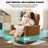 ANJ Manual Swivel Rocker Recliner, Glider Recliners with Padded Armrest and Backrest, Soft Leather Nursery Rocking Recliner Chair Reclining Sofa for Living Room ANJ