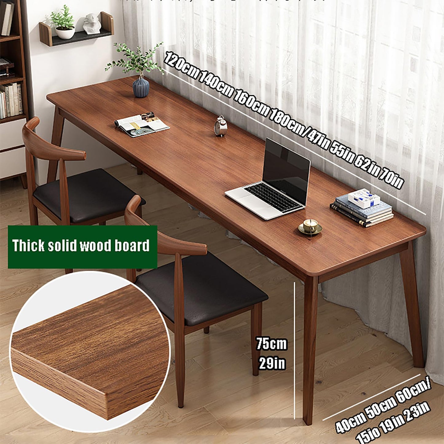 SUZEPER Mid-century Wood Long Desk Table,extra Large Two Person Office Desk,home Office Computer Desk,solid Wood Writing Desk Study Table,double Workstation Desk(140x50x75cm(55x20x30inch), Wa - WoodArtSupply