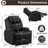 AHMED Power Recliner Chair with Vibration Massage & Heat for Adults, Faux Leather Home Theater Seating with Cup Holders/LED Lights/USB Ports/Side Pockets for Living Room, Black AHMED