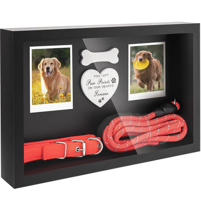 Dog Memorial Gifts for Loss of Dog, Pet Memorial Dog Picture Frame 13" Wooden Shadow Box Display with Collar & Leasd Holder, Sympathy Gift for Loss of Dog/Cat, Wall Hanging & Tabletop (Dark Grey)