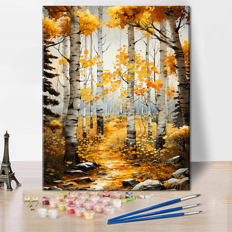 TUMOVO Paint by Number for Adults Forest Paint by Numbers Birch Adult Paint by Number Kits Autumn Painting by Numbers for DIY Painting Kit Adults Paint by Number Canvas Arts Craft, 16 x20 Inch TUMOVO