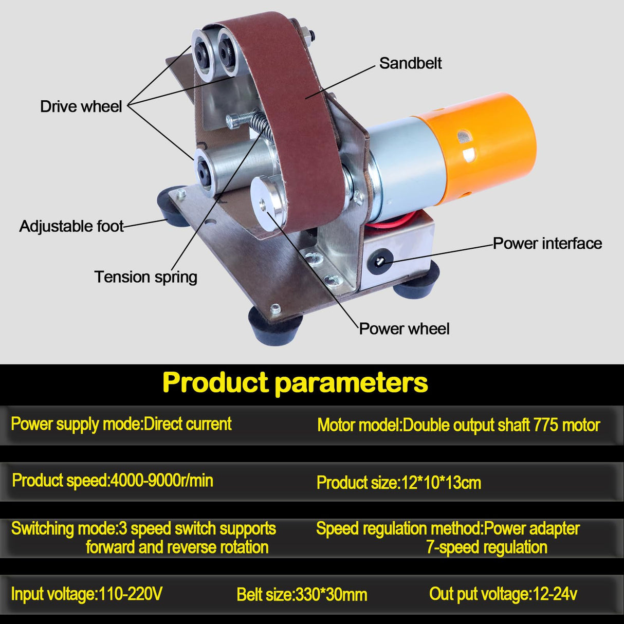 Hiqalty Electric Belt-Sander Polishing-Grinding Sharpener Adjustable -13 x 1.2in DIY Power Sanding Machine Mini Bench Belt Grinder Kit, Multifunctional for Knife Making, Woodworking(mini belt sander) Hiqalty