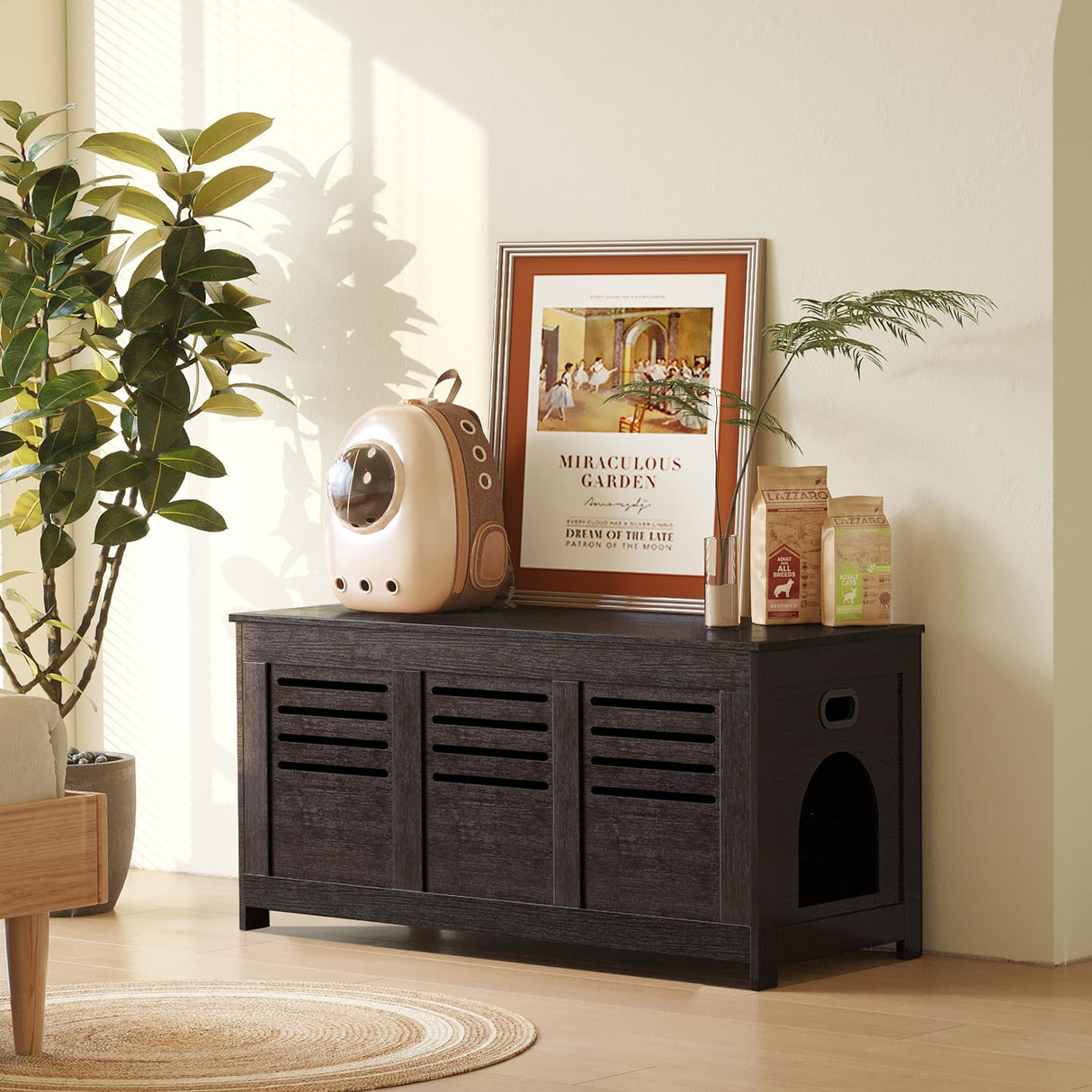 DINZI LVJ Litter Box Enclosure, Flip Top Litter Box Furniture, Hidden Cat Washroom, Wooden Cat House, End Table, 39.4" L x 19.7" W x 19.7" H, Good Ventilation, Easy to Assemble, Espresso DINZI LVJ