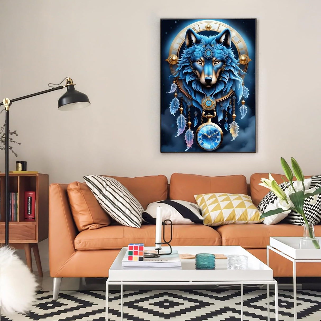 Wolf Diamond Painting Kits for Adults Beginners, Dream Catcher Diamond Art Kits for Adults, Wolf DIY 5D Round Diamond Dots Gem Art for Beginners, Perfect for Gifts Home Wall Decor 12x16 inch Offito