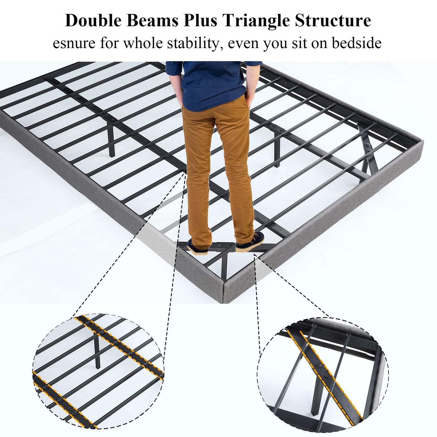 Gyfimoie Modern Grey King Floating Bed Frame with LED Lights and Double Beam Support - WoodArtSupply