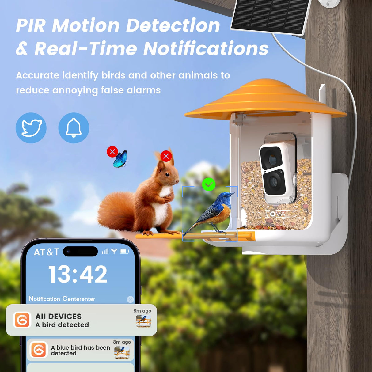 FOVAL Bird Feeder with Camera, Smart Bird Feeder Camera with AI Identify Bird Species, Auto Capture Bird Videos & AI Motion Detection, 5W Solar FOVAL